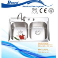 High end double bowl flush mount twin bowl washign trough sink with 4 faucet hole